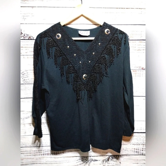 Sas'sa Western Blouse in Black with Silver Hardware Fringe‎ Embellished Festival - Picture 1 of 5